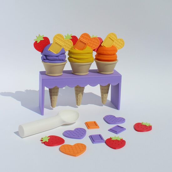 Eko saldējuma komplekts bērniem- plastilīna veidošanas piederumu komplekts sensorajām rotaļām, violets
