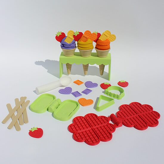Lielais saldējuma un desertu eko plastilīna veidošanas piederumu komplekts, sensorās rotaļas, zaļš